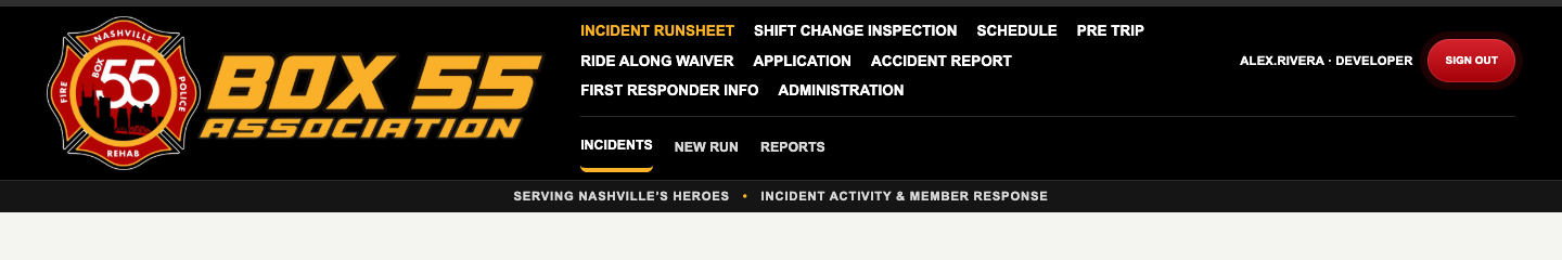 The shared header gives access to each application area. Sign-in controls appear at the upper right.